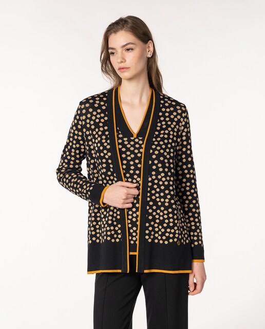 Imagen 0 de Chaqueta de mujer de punto jacquard lunares y vivos a contraste