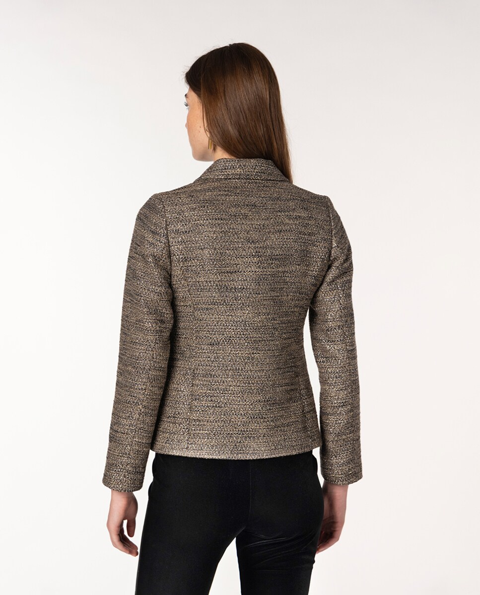 Casaco de Tweed Metalizado com Gola Castanho-claro-2