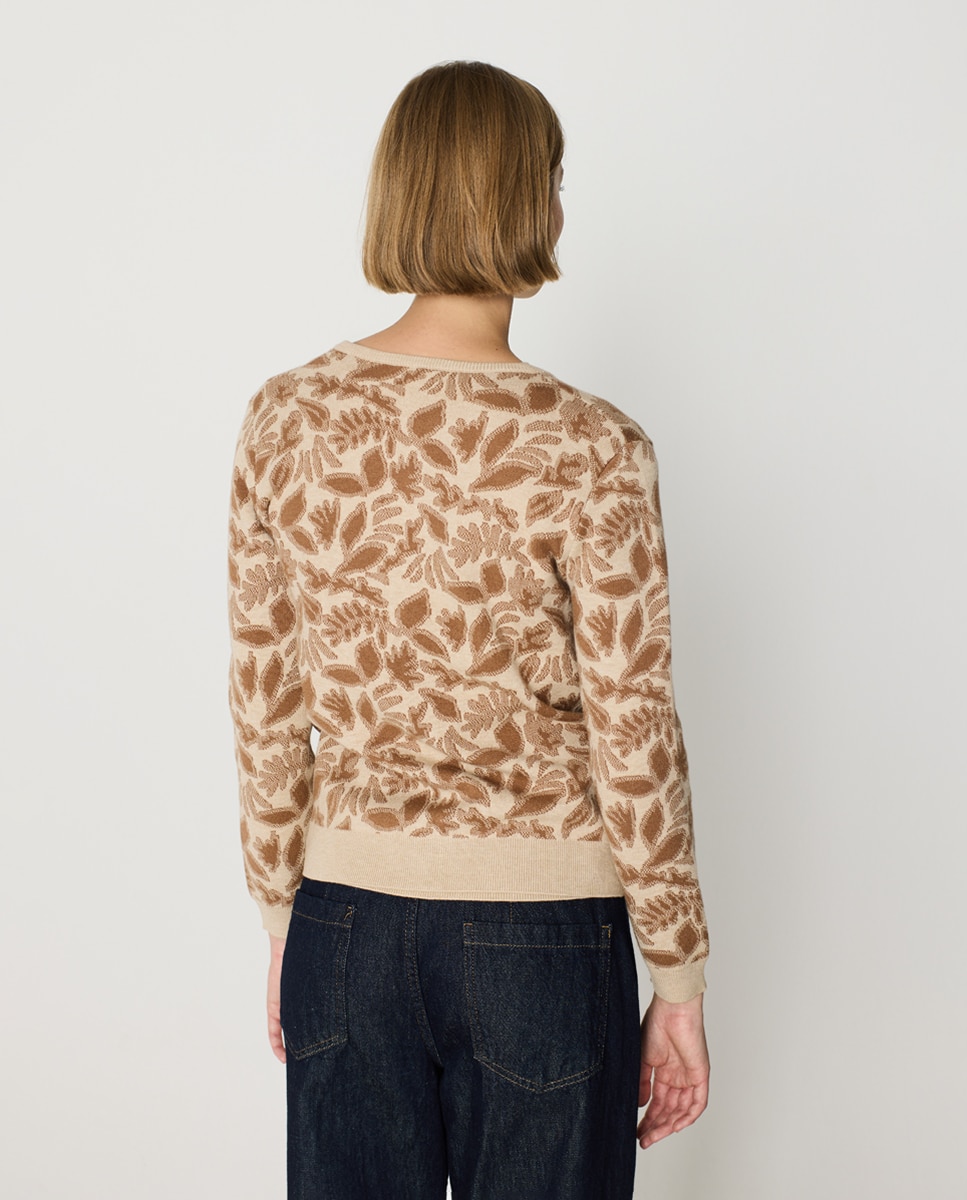 Casaco com Jacquard Floral Bege-2