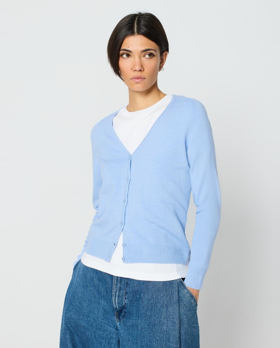 Casaco Básico com Decote em Bico Celeste-1