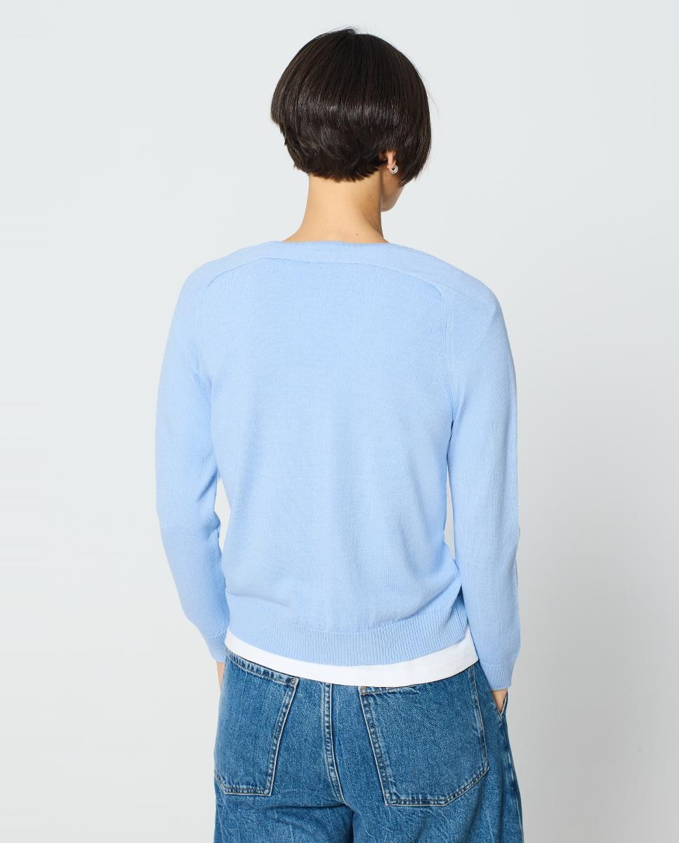 Casaco Básico com Decote em Bico Celeste-2