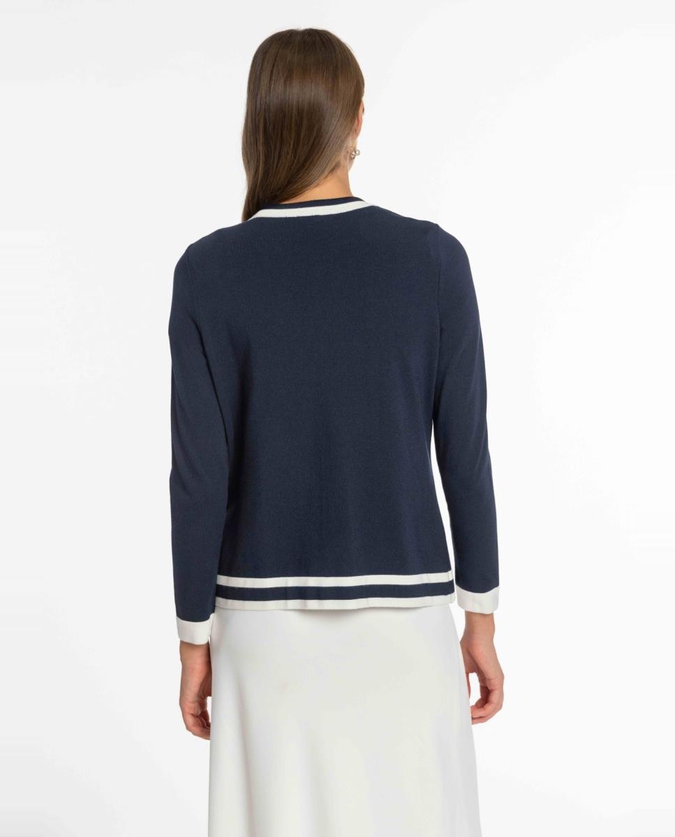 Conjunto de Malha Bicolor com Vivos em Contraste. Azul-marinho-2