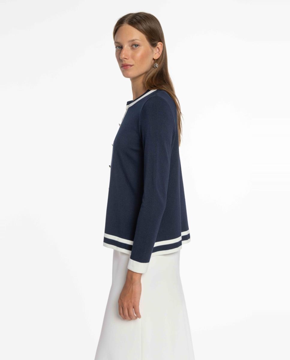 Conjunto de Malha Bicolor com Vivos em Contraste. Azul-marinho-3