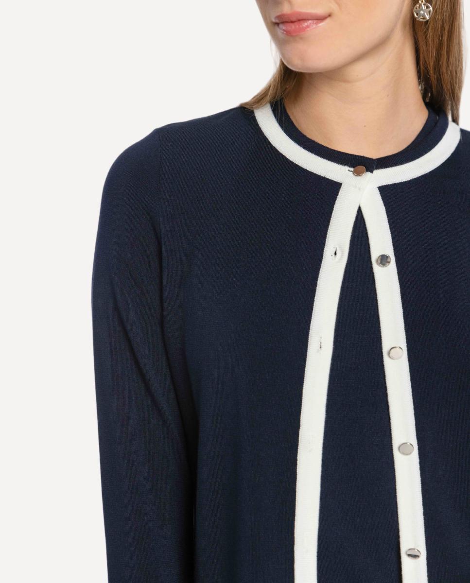 Conjunto de Malha Bicolor com Vivos em Contraste. Azul-marinho-4