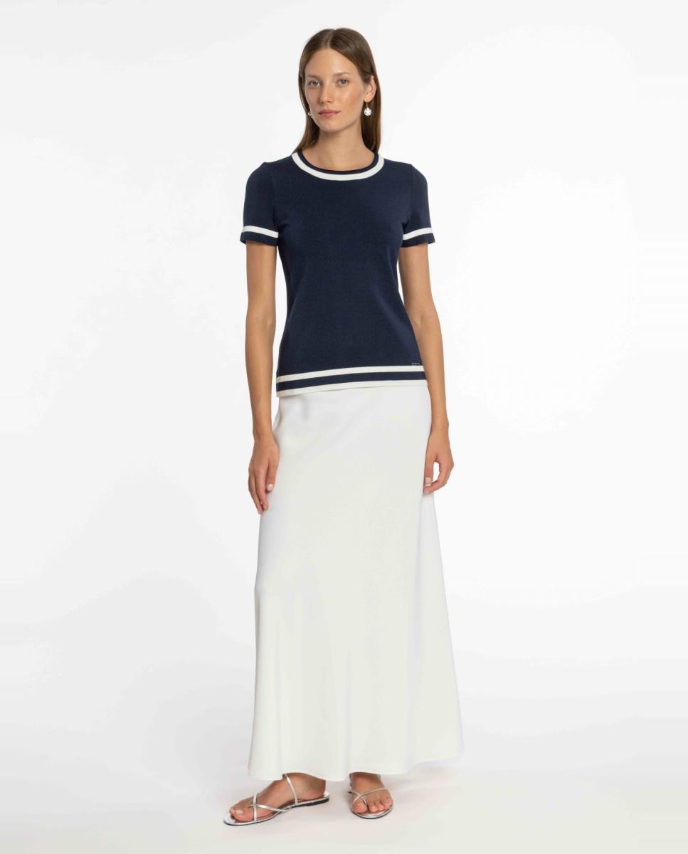 Conjunto de Malha Bicolor com Vivos em Contraste. Azul-marinho-5