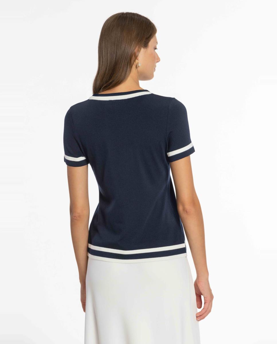 Conjunto de Malha Bicolor com Vivos em Contraste. Azul-marinho-7