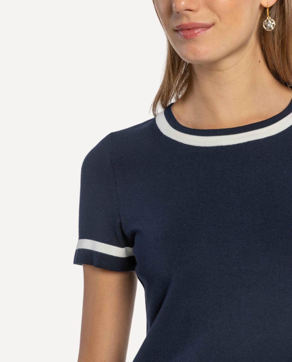 Conjunto de Malha Bicolor com Vivos em Contraste. Azul-marinho-9