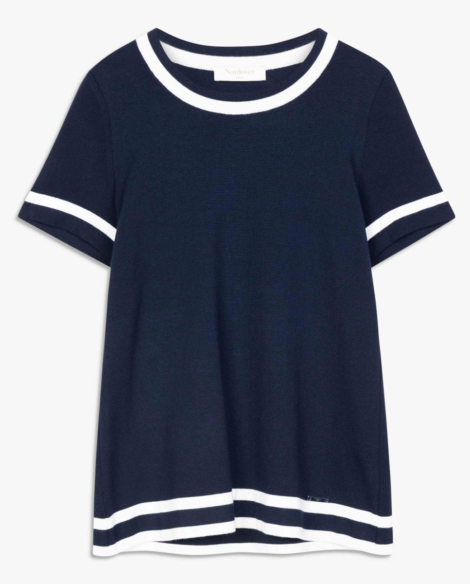 Conjunto de Malha Bicolor com Vivos em Contraste. Azul-marinho-11