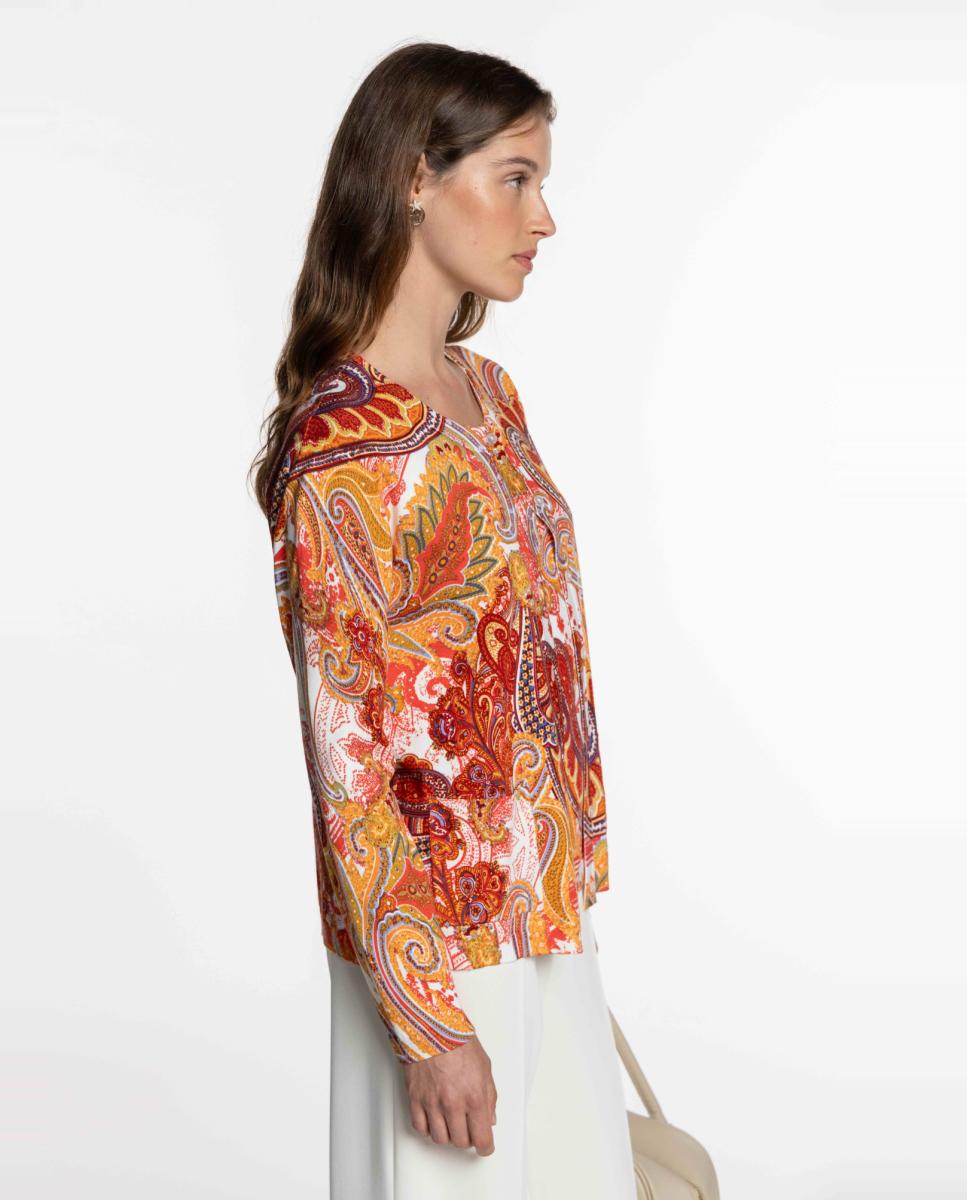 Conjunto de Malha com Estampado Paisley Vermelho-3