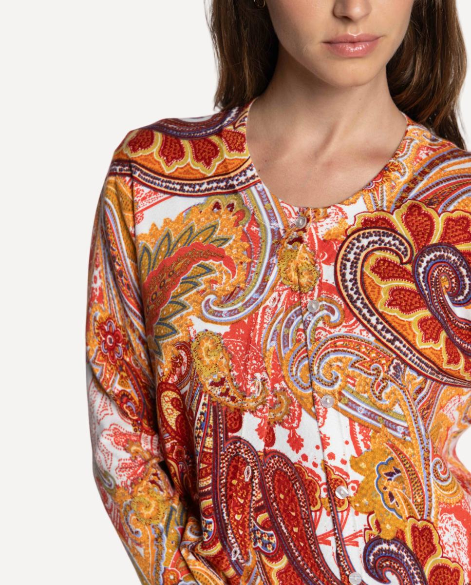 Conjunto de Malha com Estampado Paisley Vermelho-4