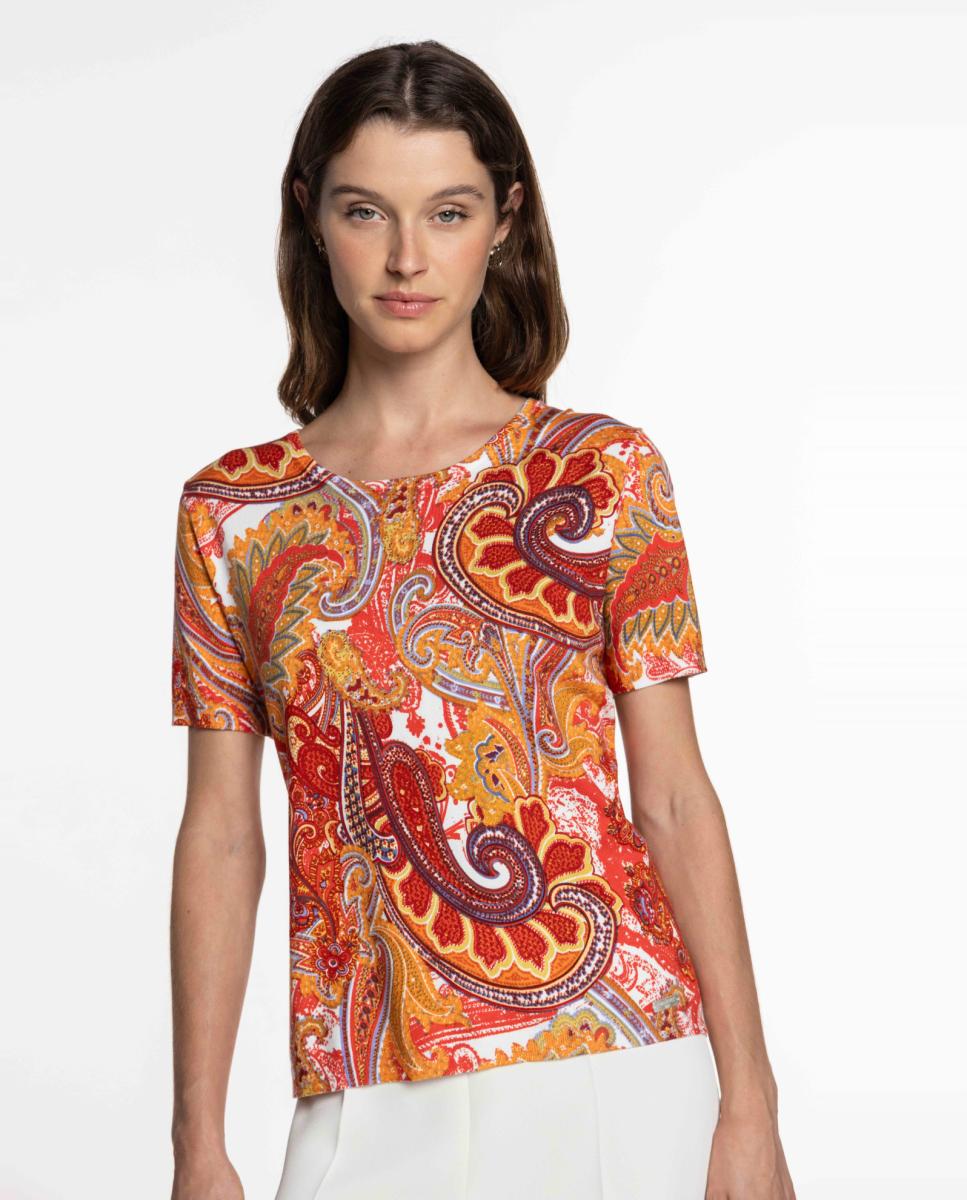 Conjunto de Malha com Estampado Paisley Vermelho-6
