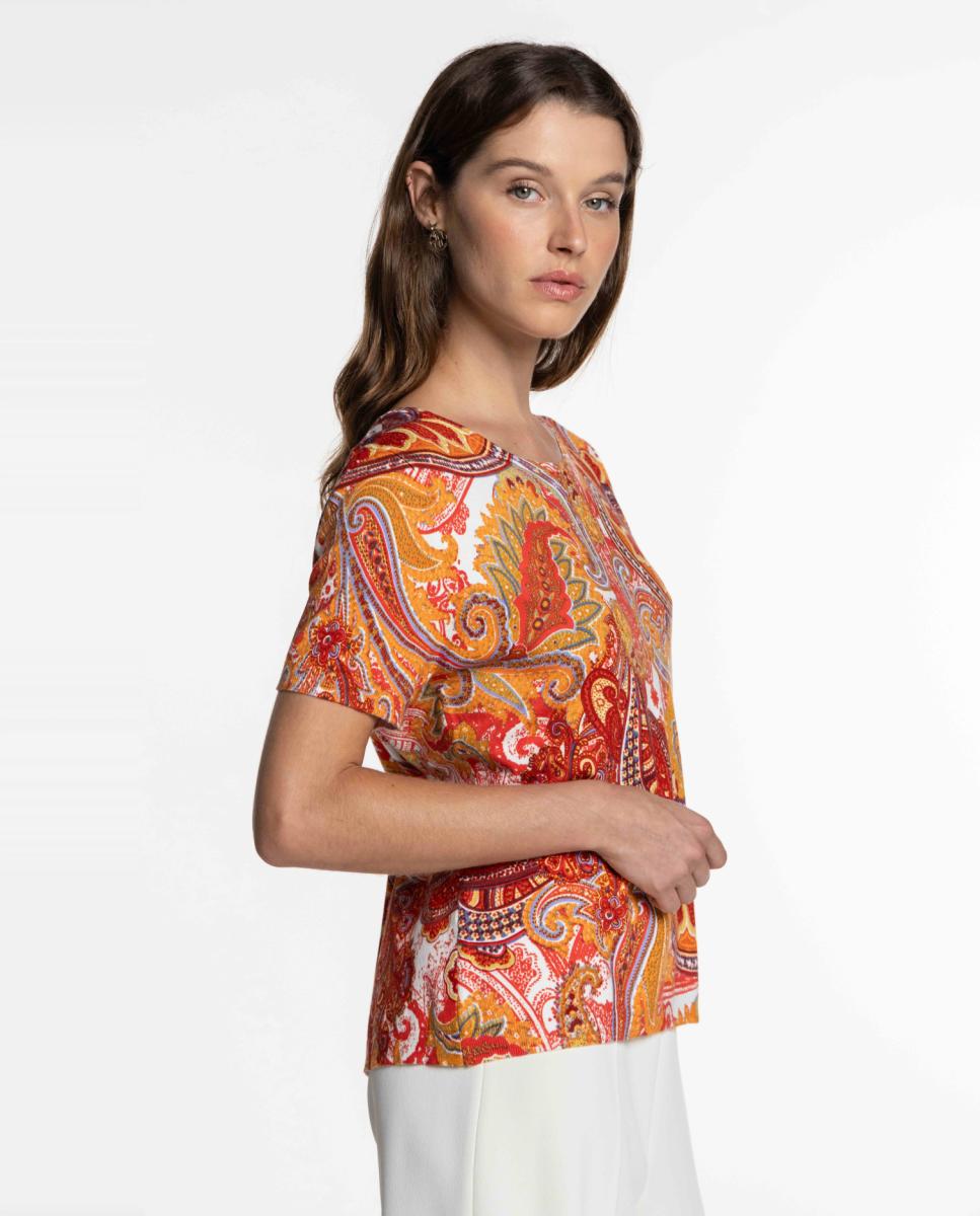 Conjunto de Malha com Estampado Paisley Vermelho-8