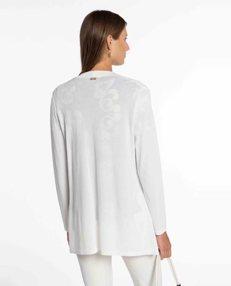 Cardigan Comprido de Malha Stretch Cru-2