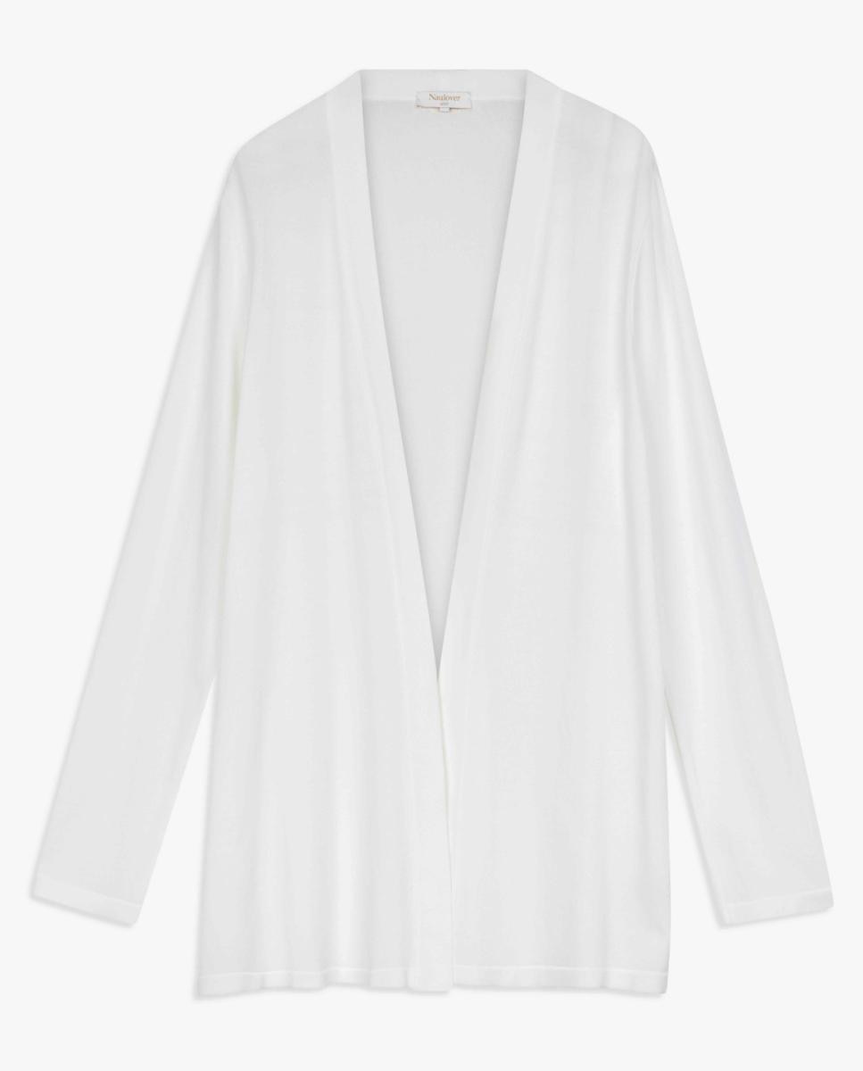Cardigan Comprido de Malha Stretch Cru-5