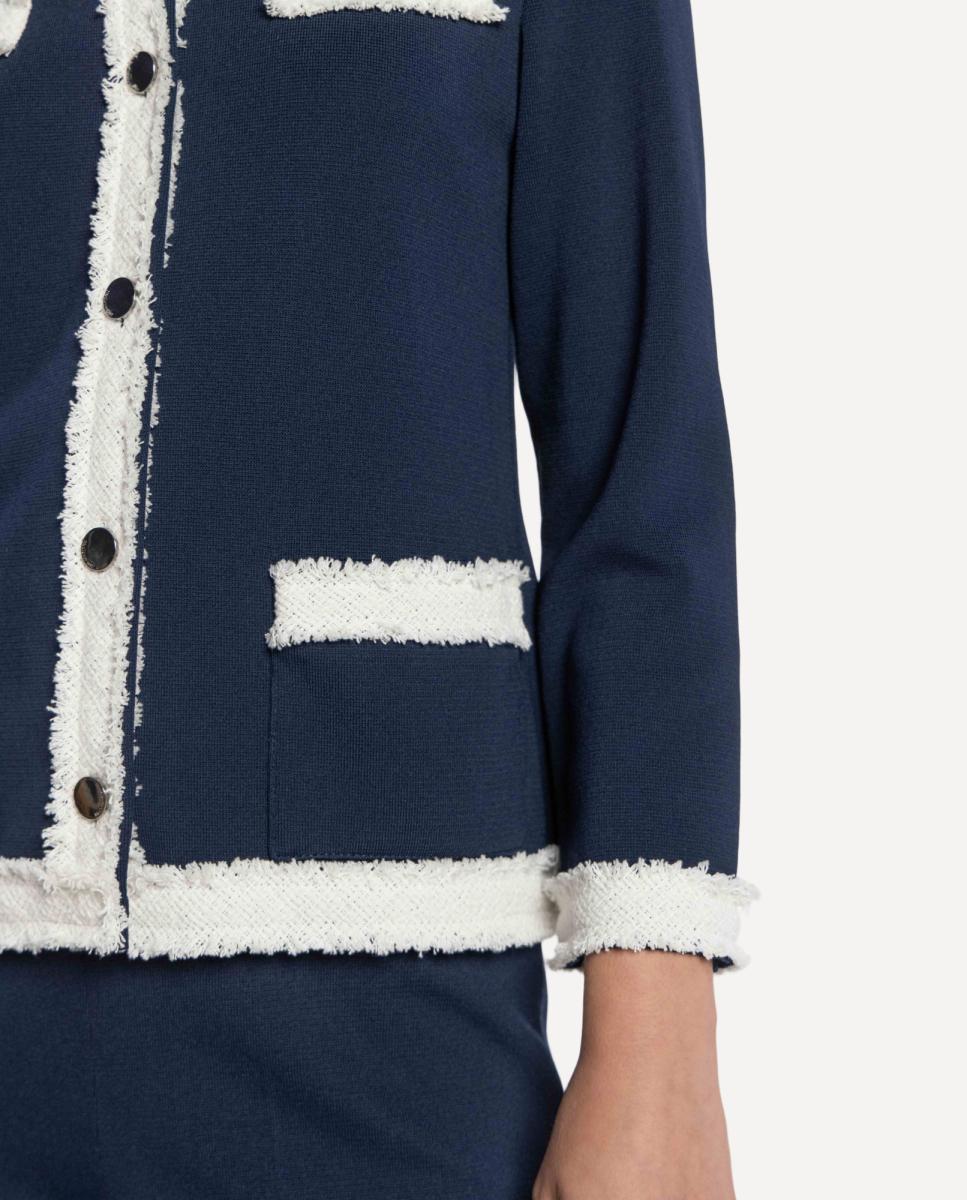 Casaco de Malha com Vivos de Tweed Azul-marinho-5