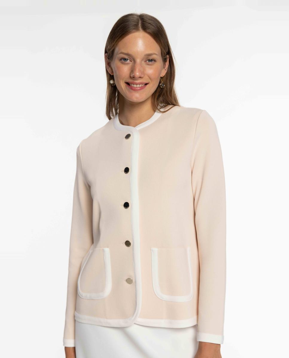 Naulover - Chaqueta de mujer de punto con vivos en contraste.