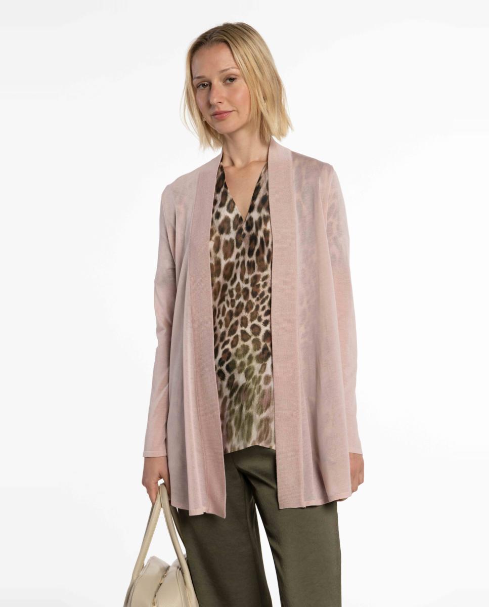 Cardigan Comprido de Malha sem Fecho Rosa-1