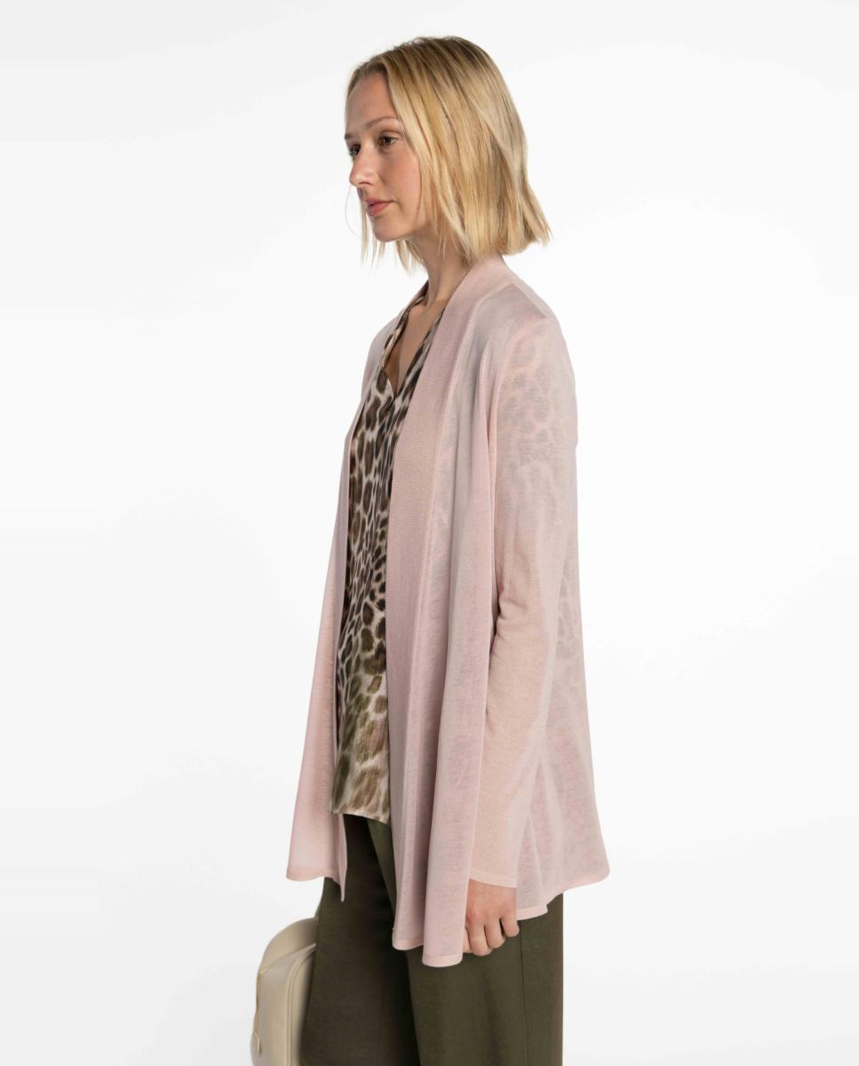 Cardigan Comprido de Malha sem Fecho Rosa-3