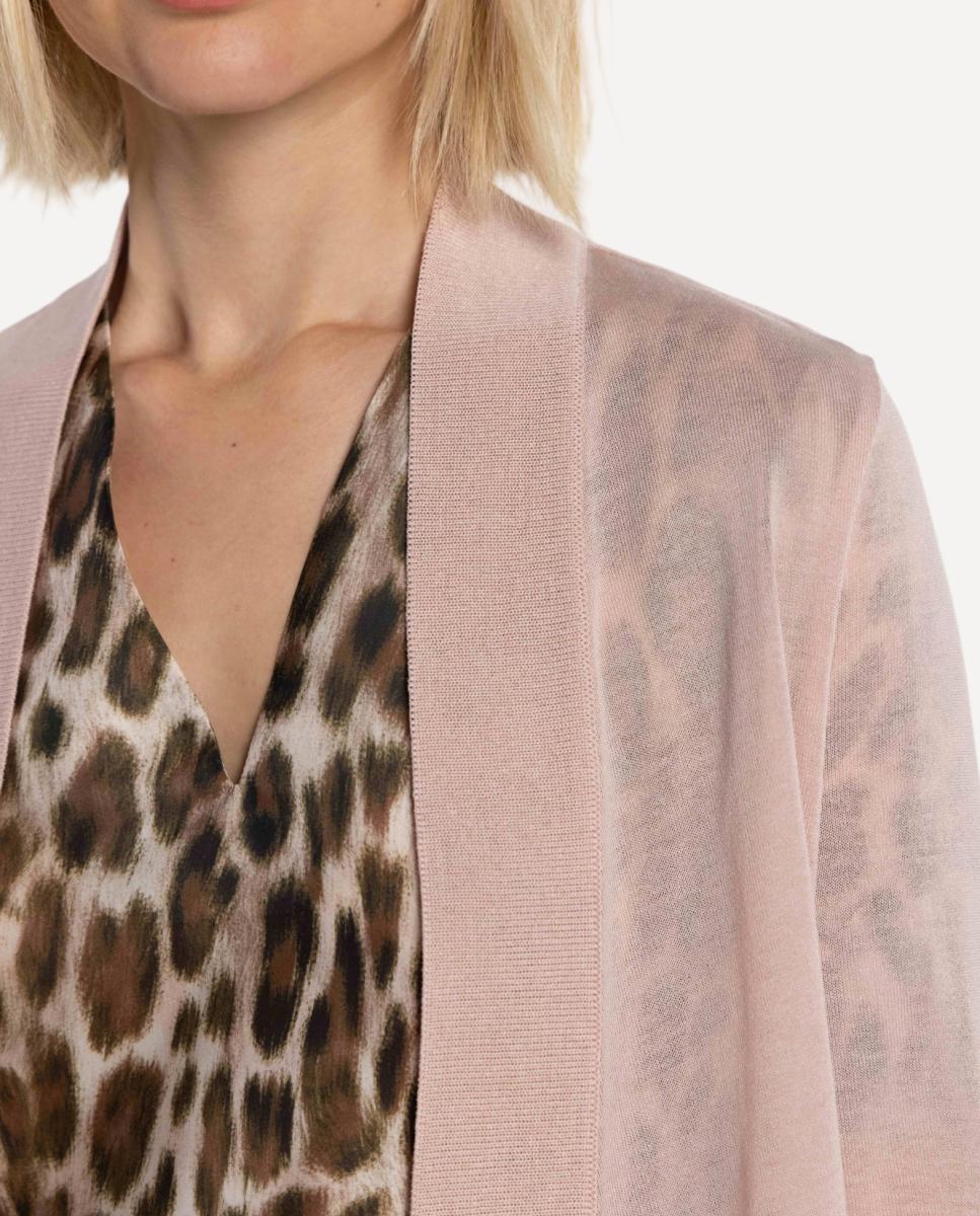 Cardigan Comprido de Malha sem Fecho Rosa-4