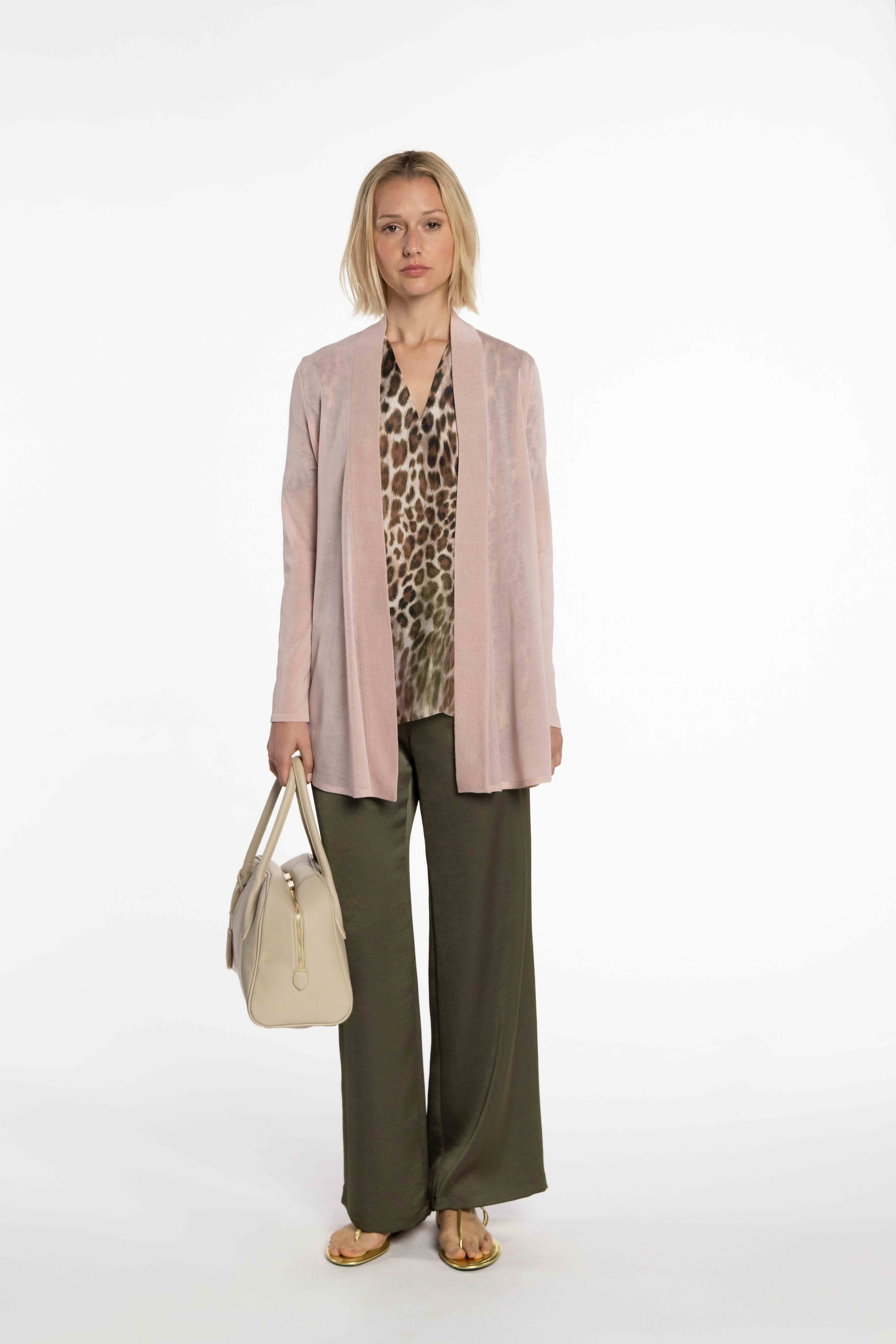 Cardigan Comprido de Malha sem Fecho Rosa-7