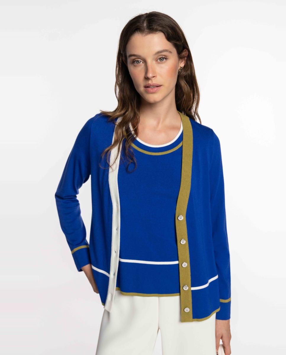 Imagem 0 de Cardigan de Malha com Vivos às Riscas Tricolor.