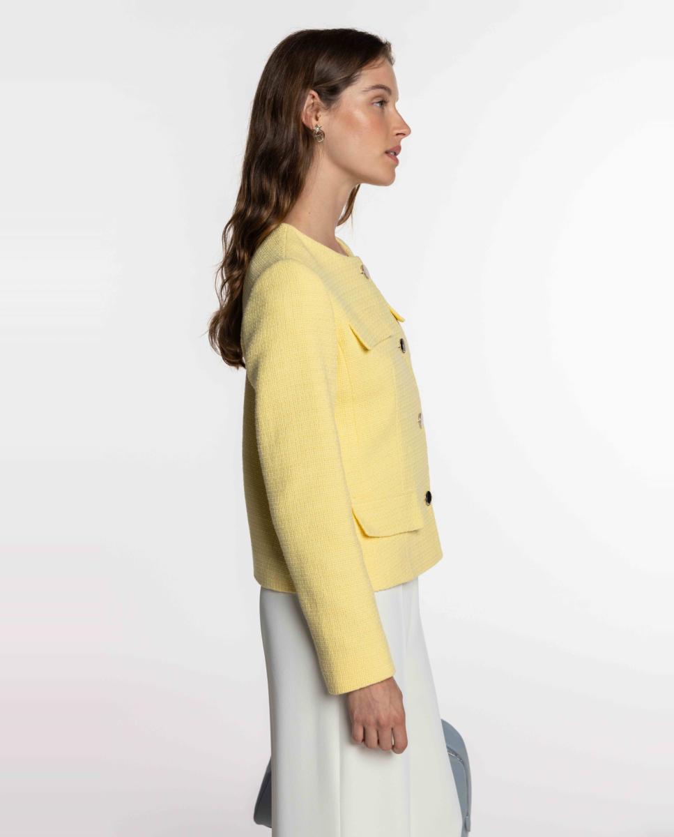Casaco de Tweed com Bolsos de Carcela Amarelo-2