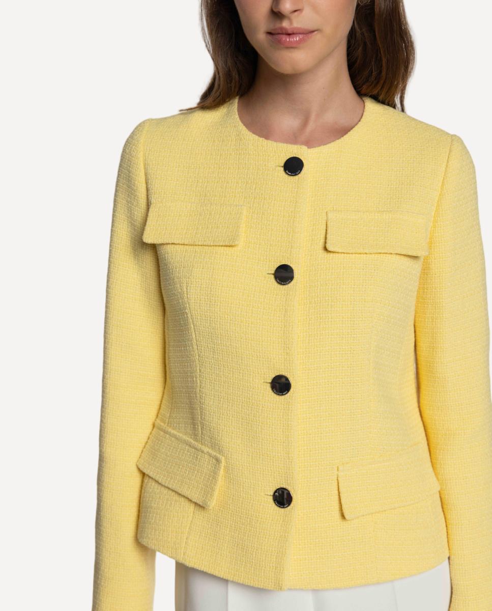Casaco de Tweed com Bolsos de Carcela Amarelo-3