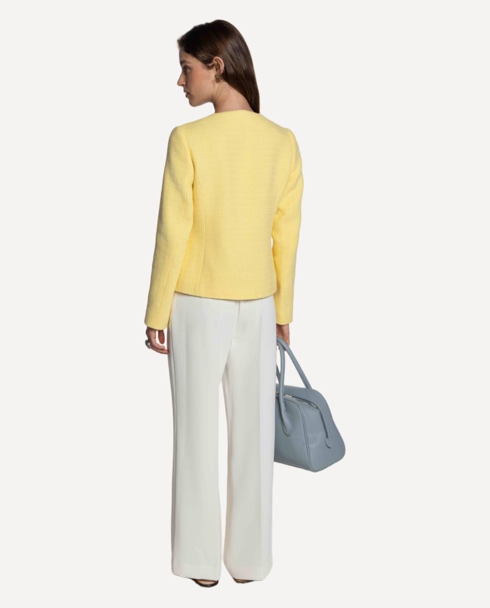 Casaco de Tweed com Bolsos de Carcela Amarelo-4