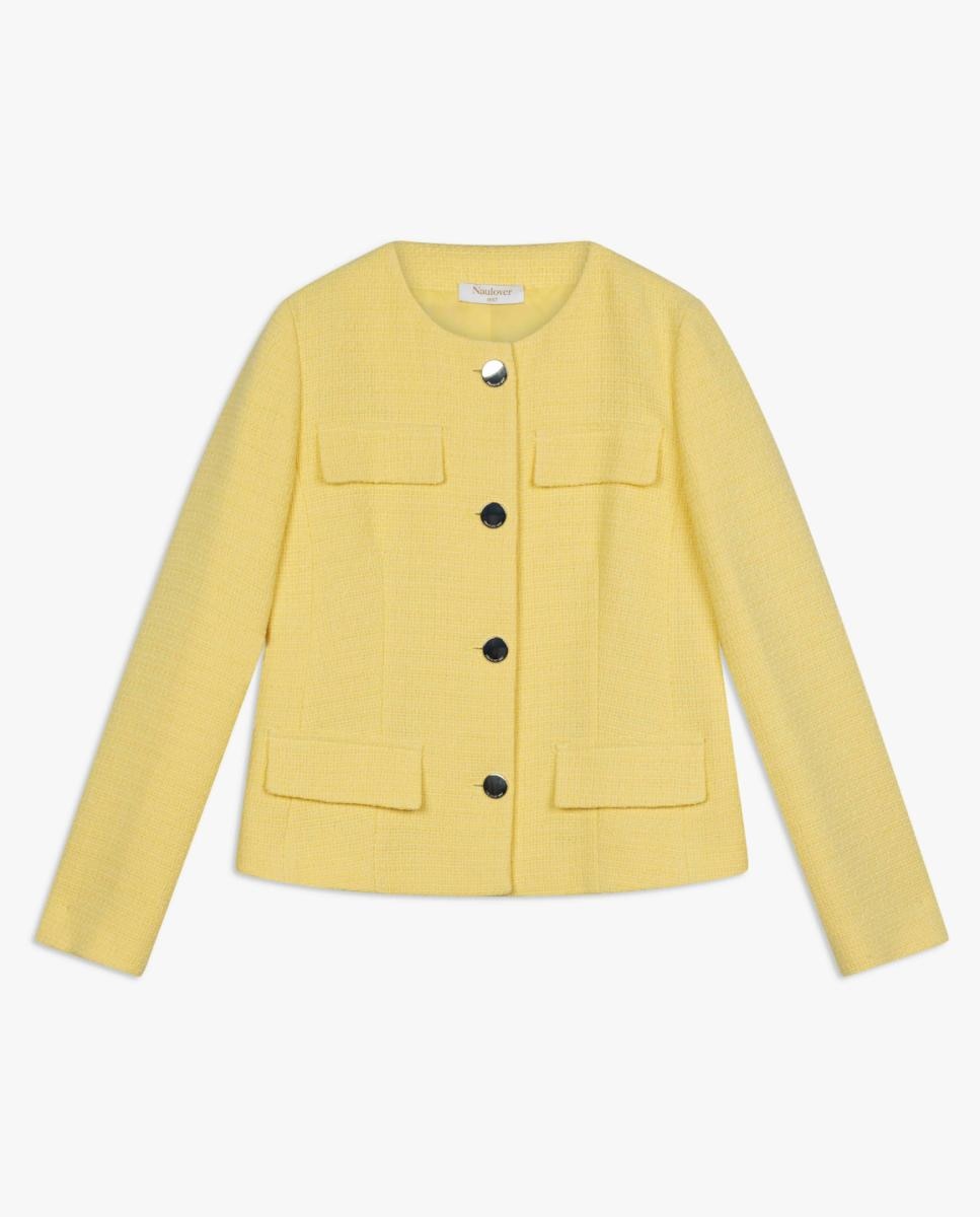 Casaco de Tweed com Bolsos de Carcela Amarelo-5