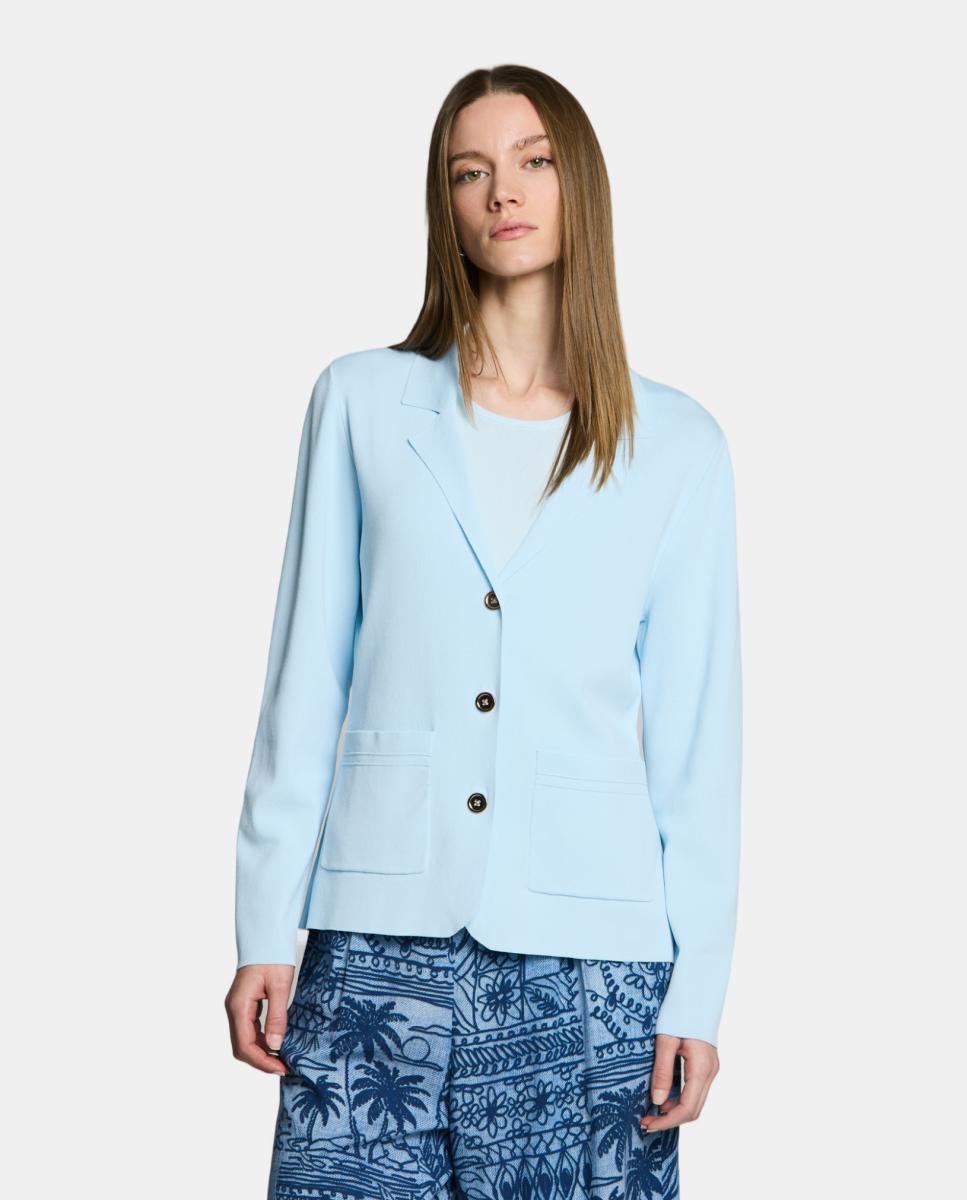 Blazer de Malha Milano com Fecho de Correr Azul-claro-1