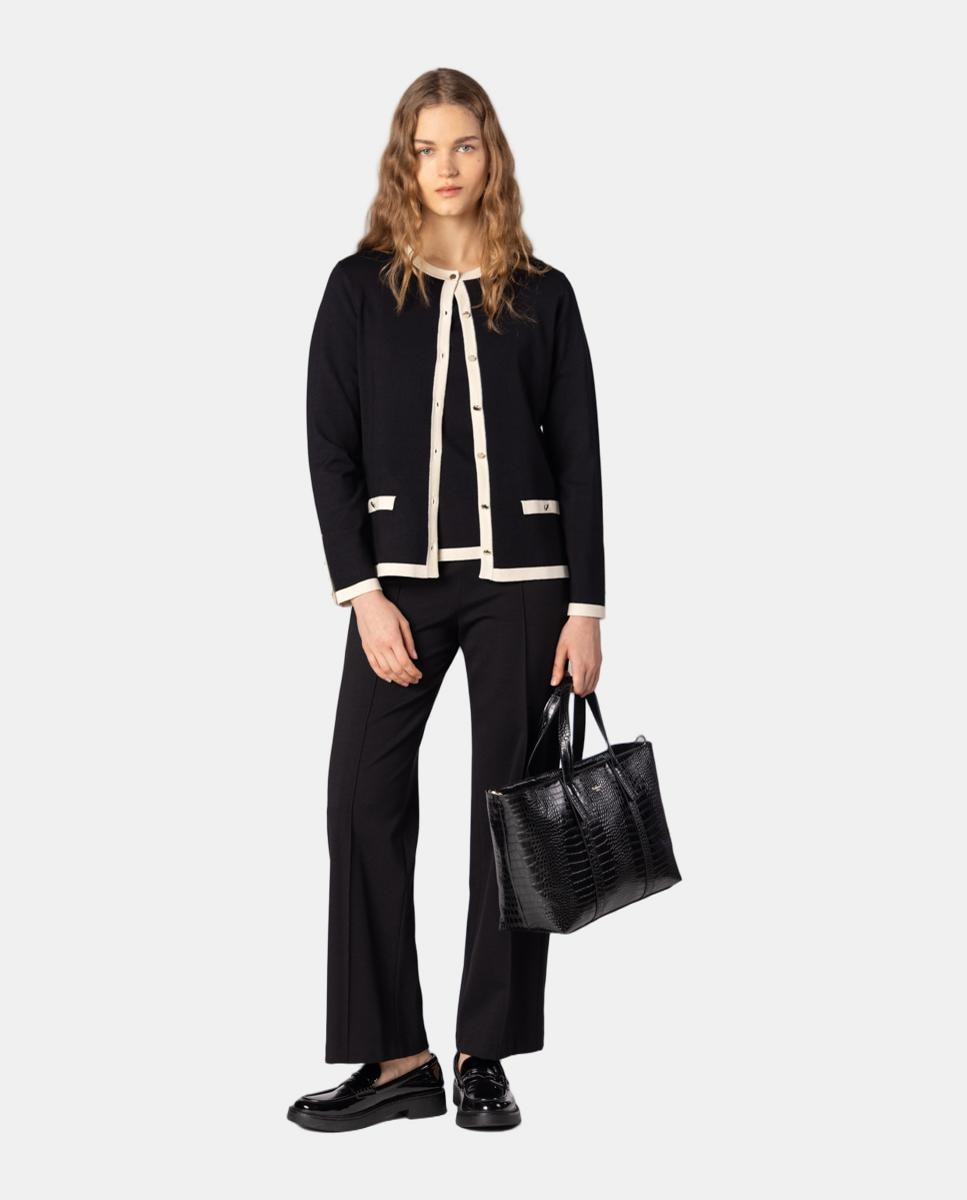 Conjunto de mujer de punto con vivos a contraste. - Naulover - Negro Negro-3