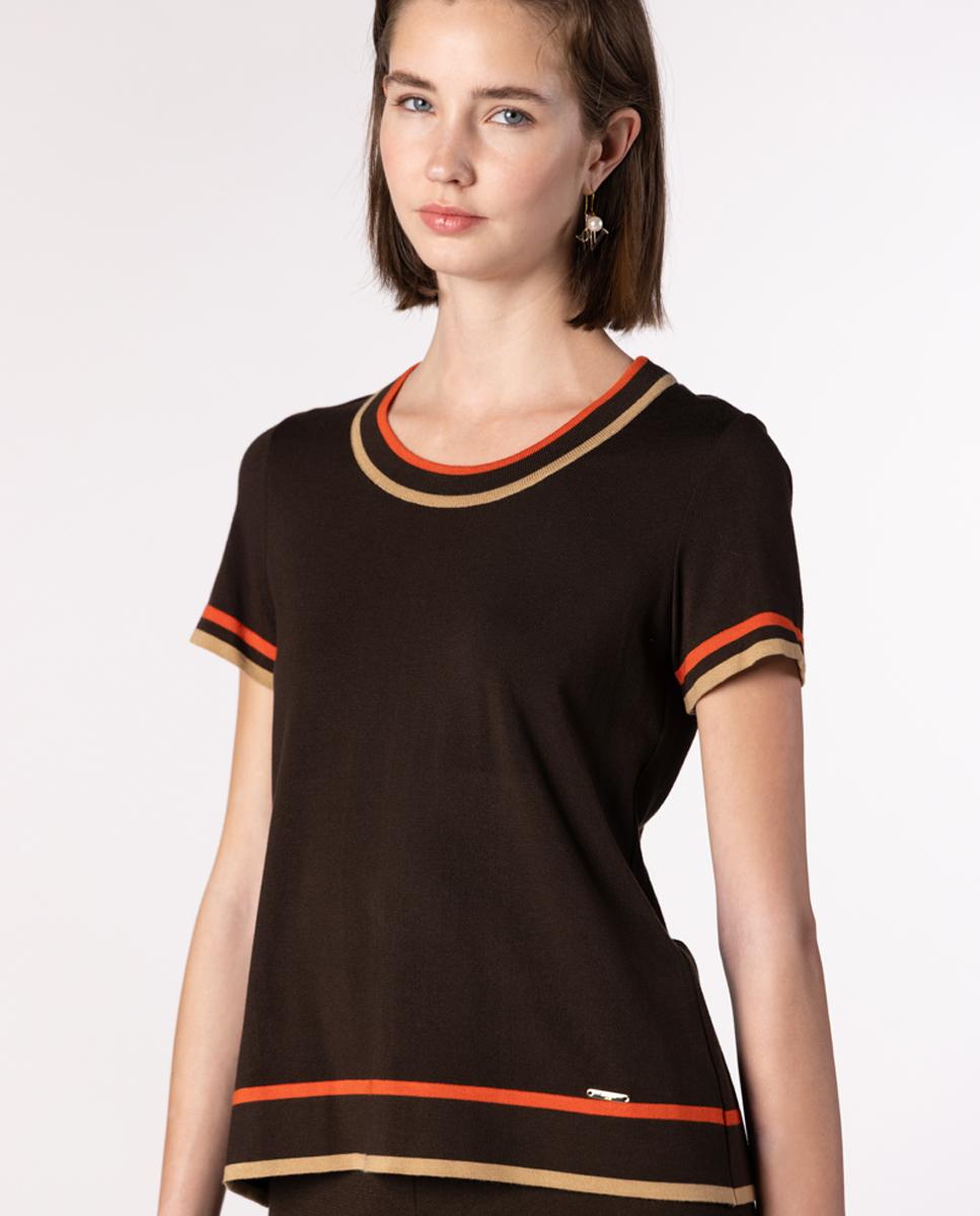 Conjunto de mujer de punto con vivos y lazada. - Naulover - Marrón oscuro Marrón oscuro-5