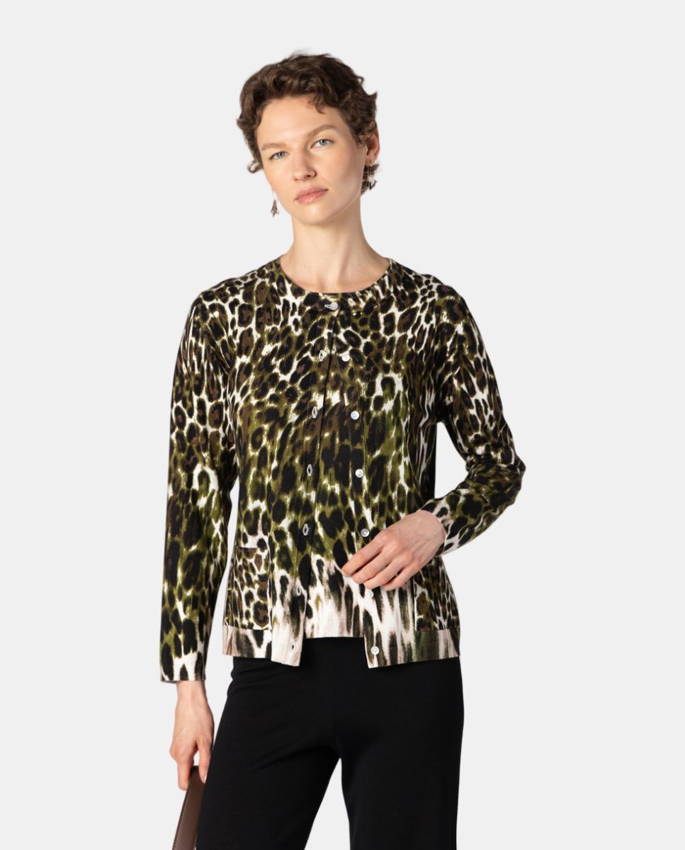 Conjunto de mujer de punto con estampado animal. - Naulover - Verde pardo Verde pardo-1