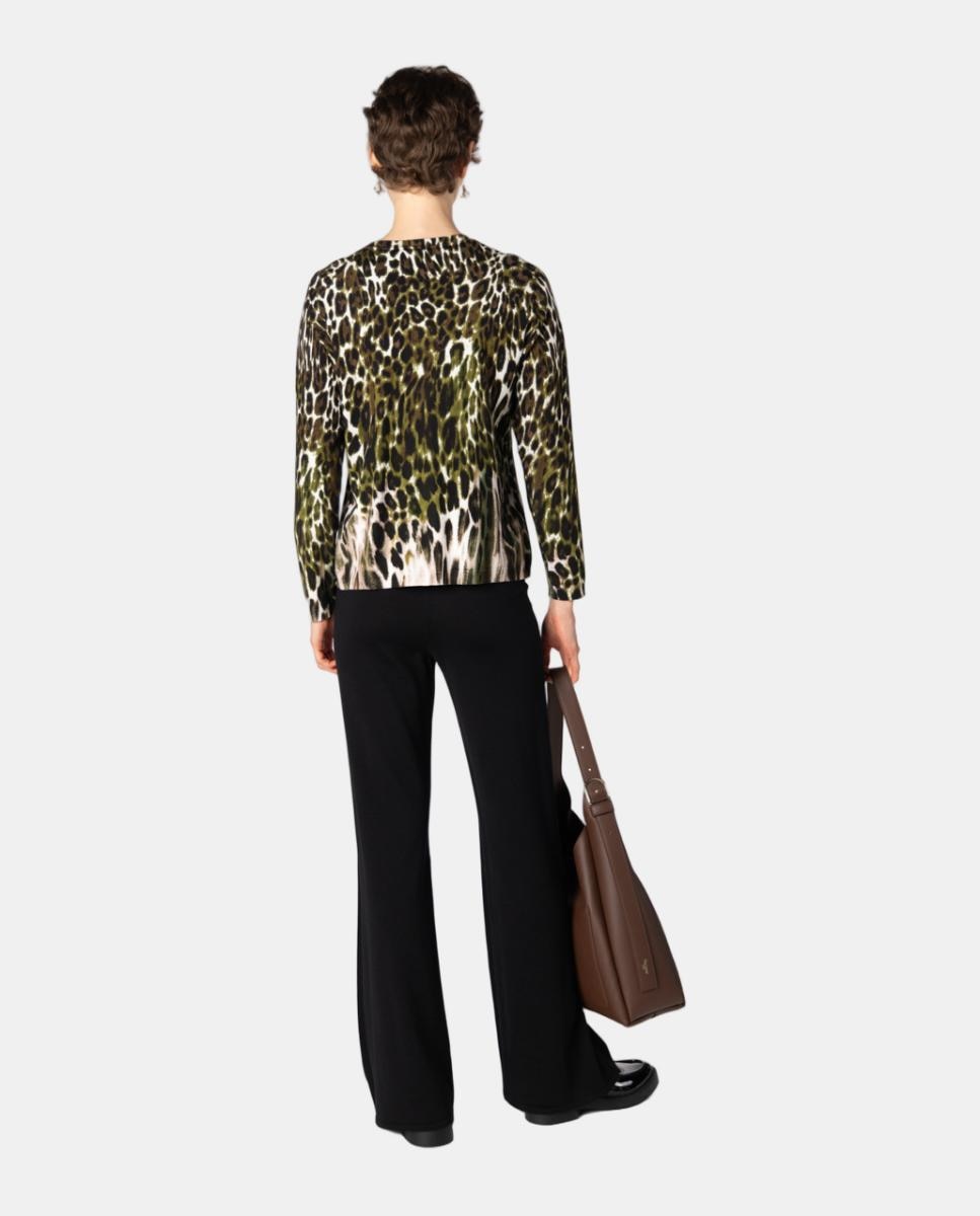 Conjunto de mujer de punto con estampado animal. - Naulover - Verde pardo Verde pardo-2