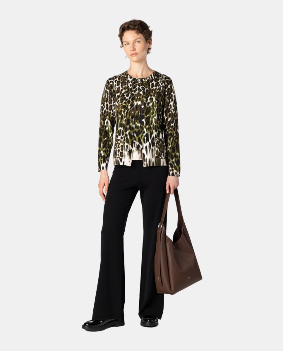 Conjunto de mujer de punto con estampado animal. - Naulover - Verde pardo Verde pardo-3