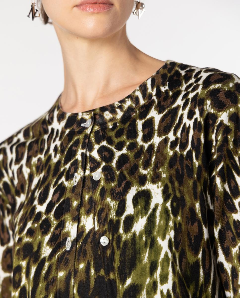 Conjunto de mujer de punto con estampado animal. - Naulover - Verde pardo Verde pardo-4