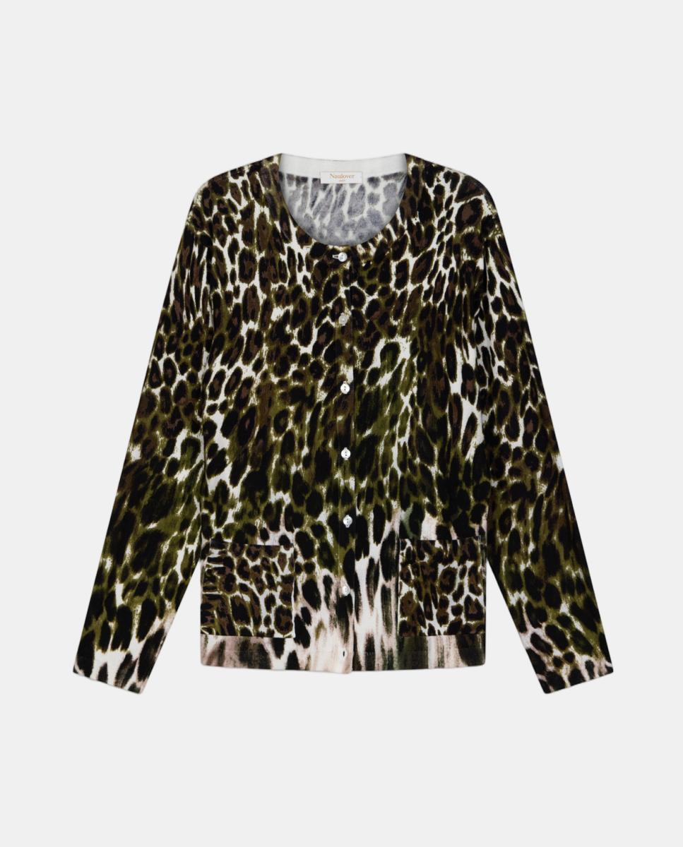 Conjunto de mujer de punto con estampado animal. - Naulover - Verde pardo Verde pardo-10