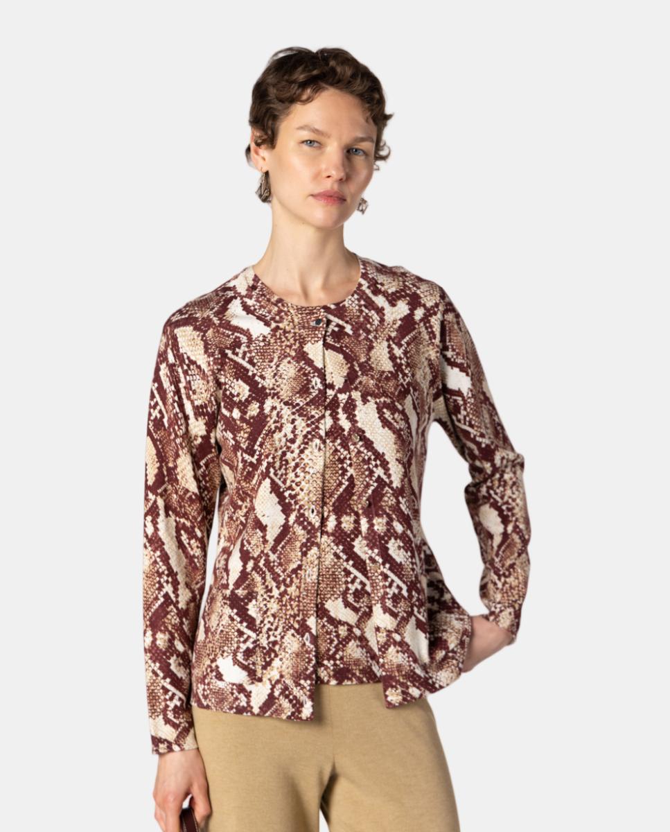Conjunto de mujer de punto con estampado animal tipo serpiente. - Naulover - Granate Granate-1