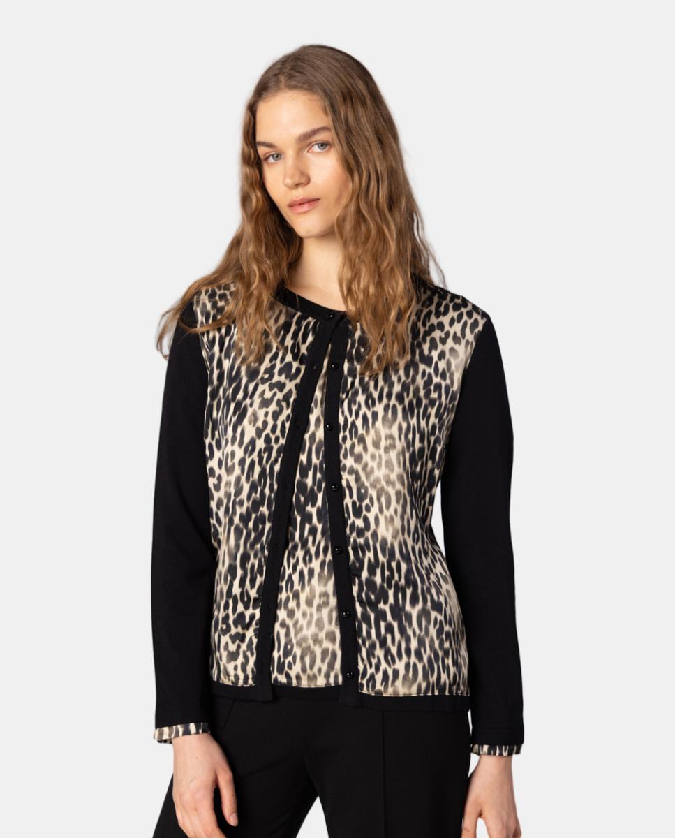 Conjunto de mujer de punto y satén estampado animal print. - Naulover - Negro Negro-1