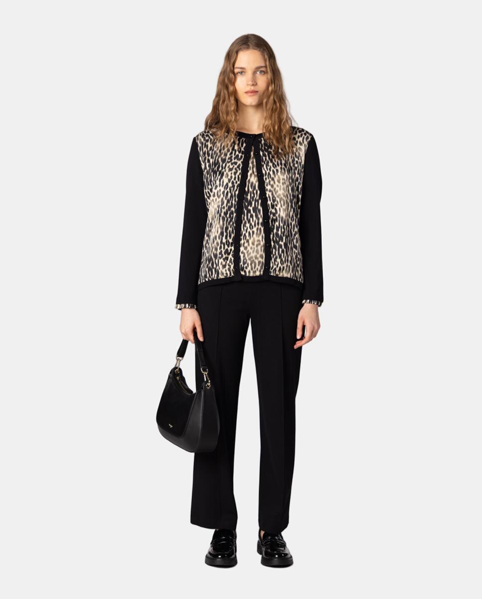 Conjunto de mujer de punto y satén estampado animal print. - Naulover - Negro Negro-3