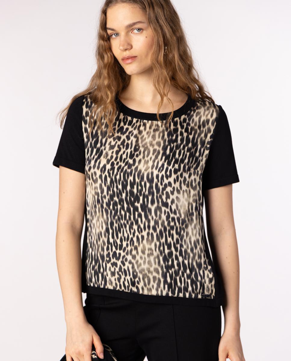 Conjunto de mujer de punto y satén estampado animal print. - Naulover - Negro Negro-5