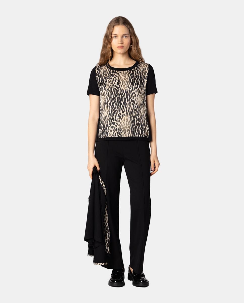 Conjunto de mujer de punto y satén estampado animal print. - Naulover - Negro Negro-6