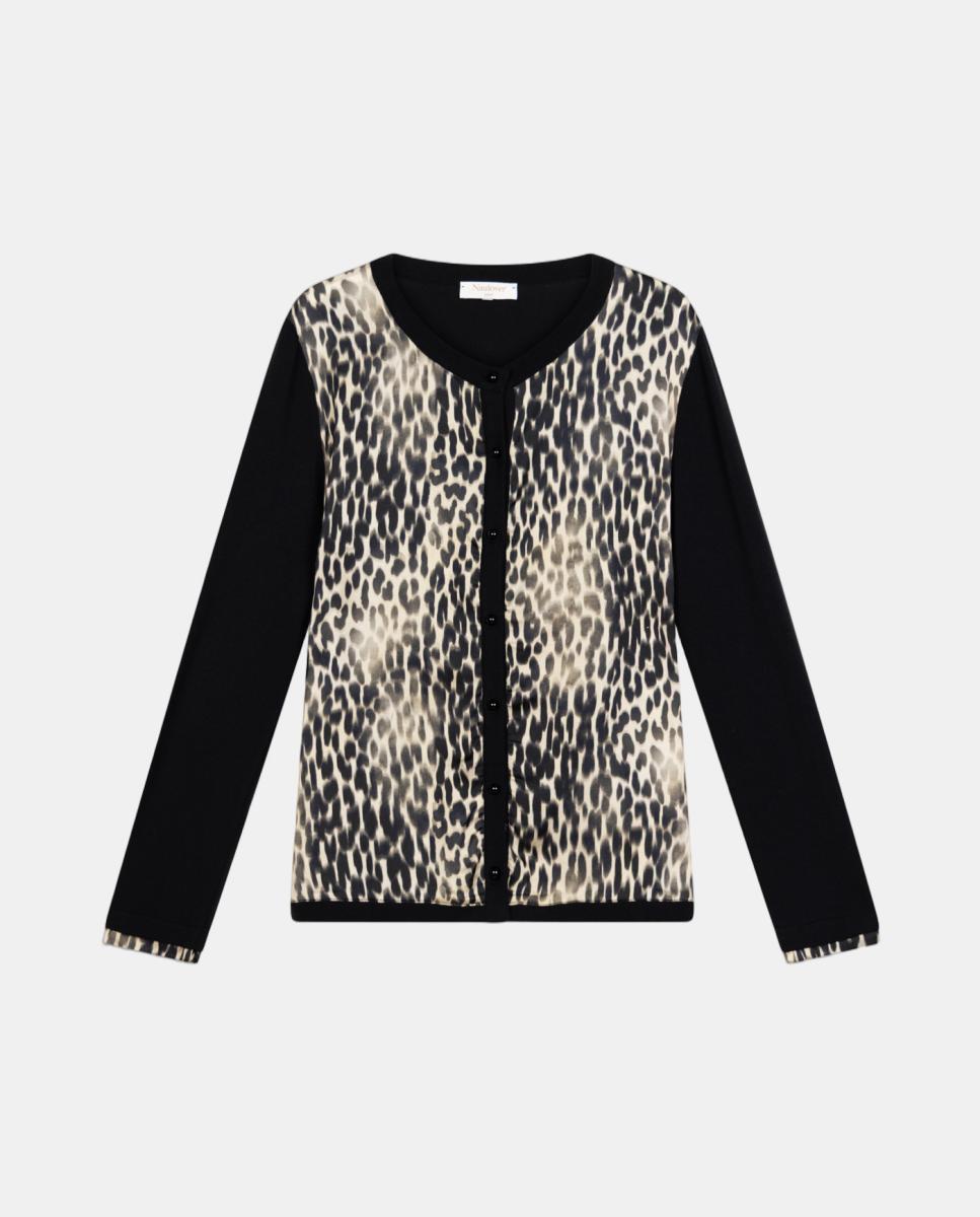 Conjunto de mujer de punto y satén estampado animal print. - Naulover - Negro Negro-9