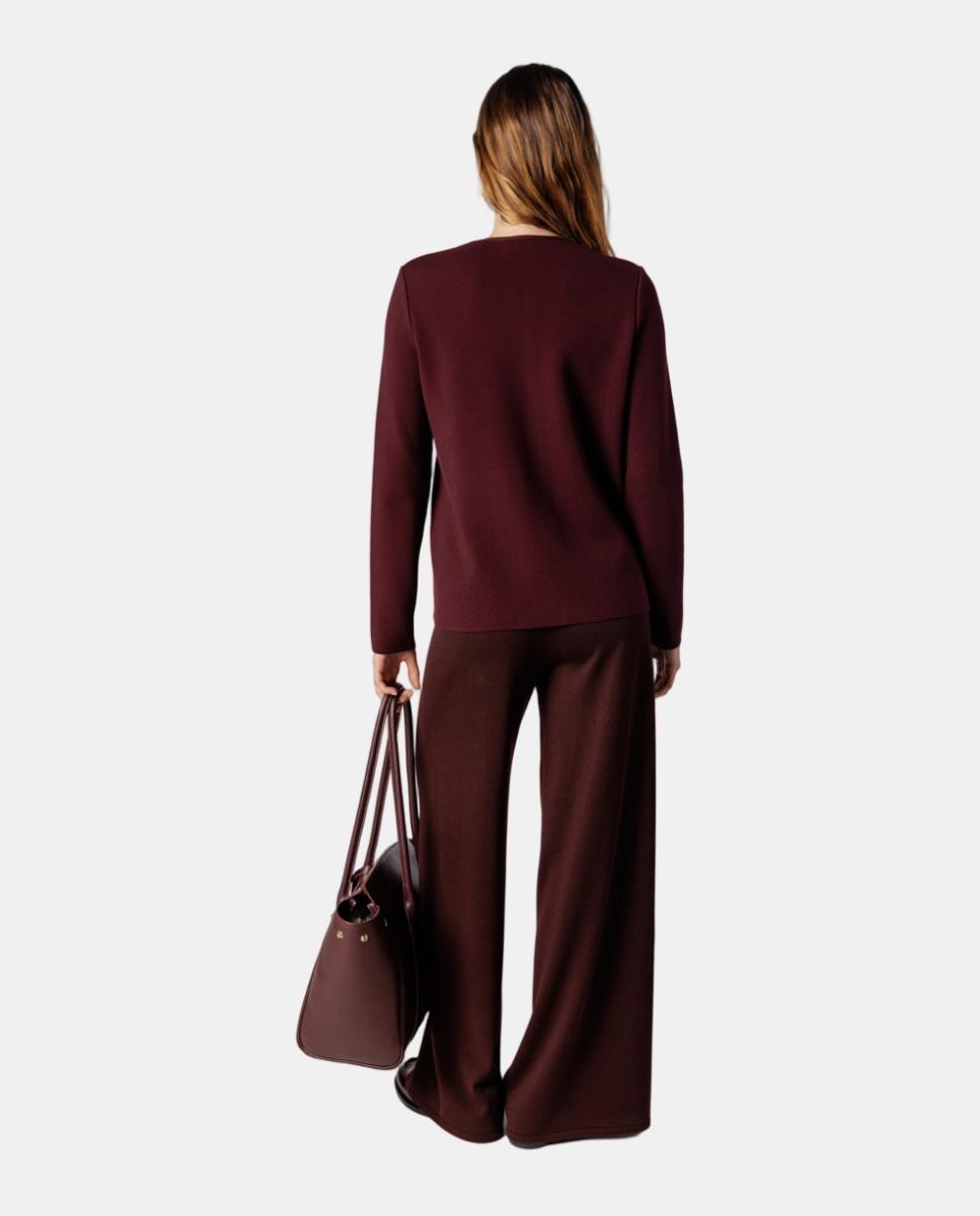 Chaqueta de mujer de punto milano con bolsillos delanteros - Naulover - Granate Granate-2