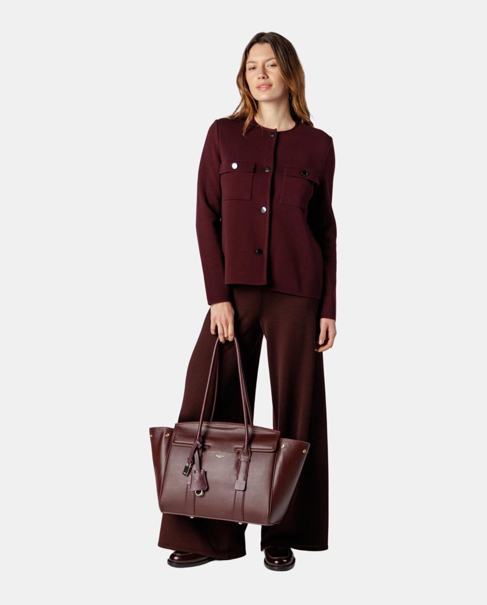 Chaqueta de mujer de punto milano con bolsillos delanteros - Naulover - Granate Granate-3