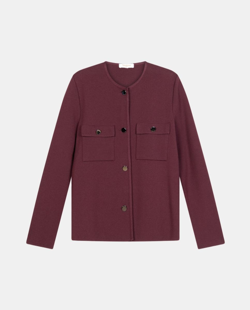 Chaqueta de mujer de punto milano con bolsillos delanteros - Naulover - Granate Granate-5