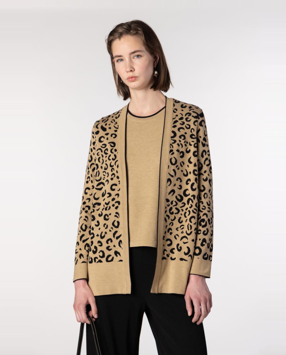 Chaqueta de mujer de punto jacquard animal print - Naulover - Beige Beige-1