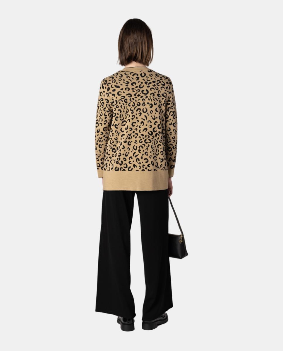 Chaqueta de mujer de punto jacquard animal print - Naulover - Beige Beige-2