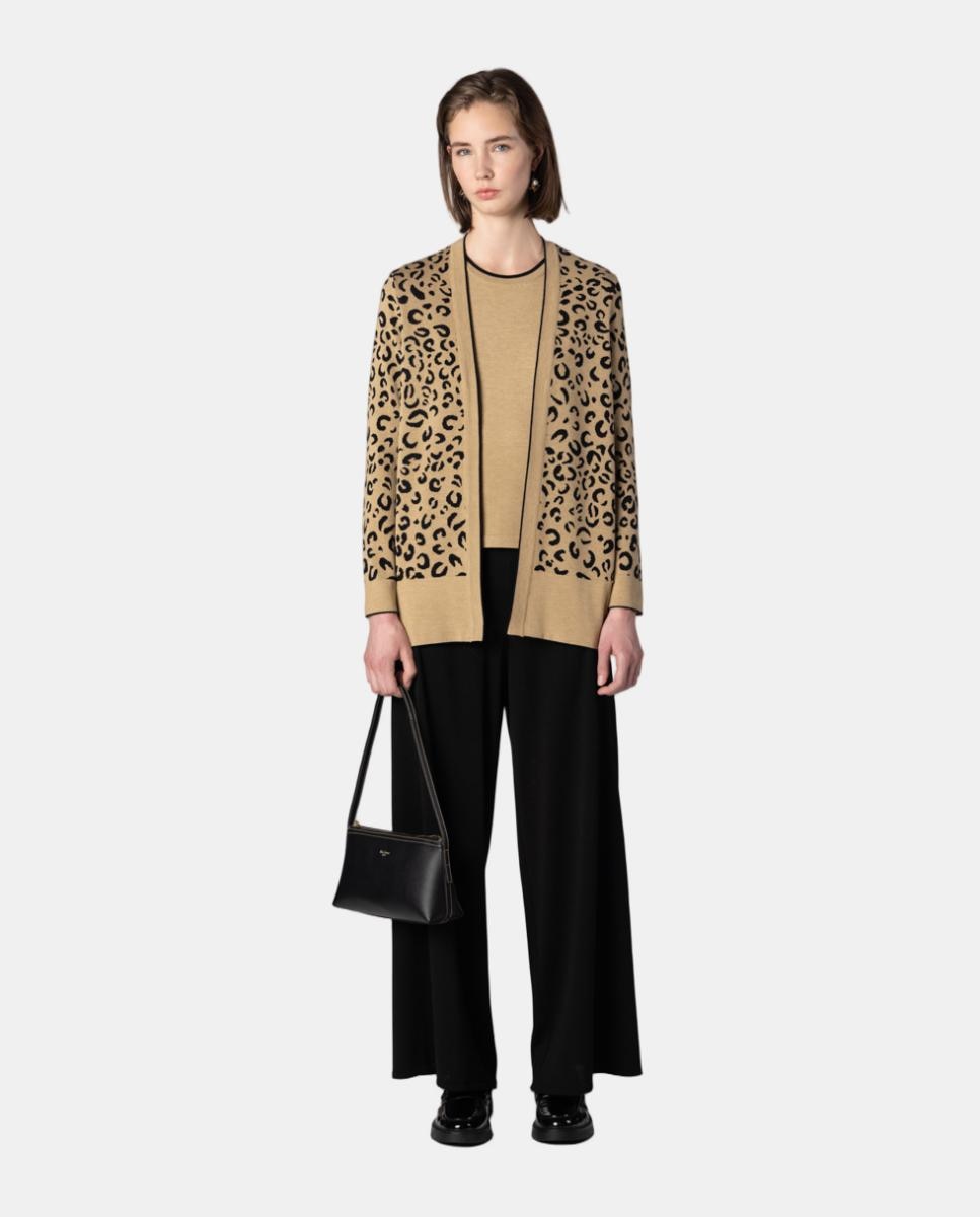 Chaqueta de mujer de punto jacquard animal print - Naulover - Beige Beige-3
