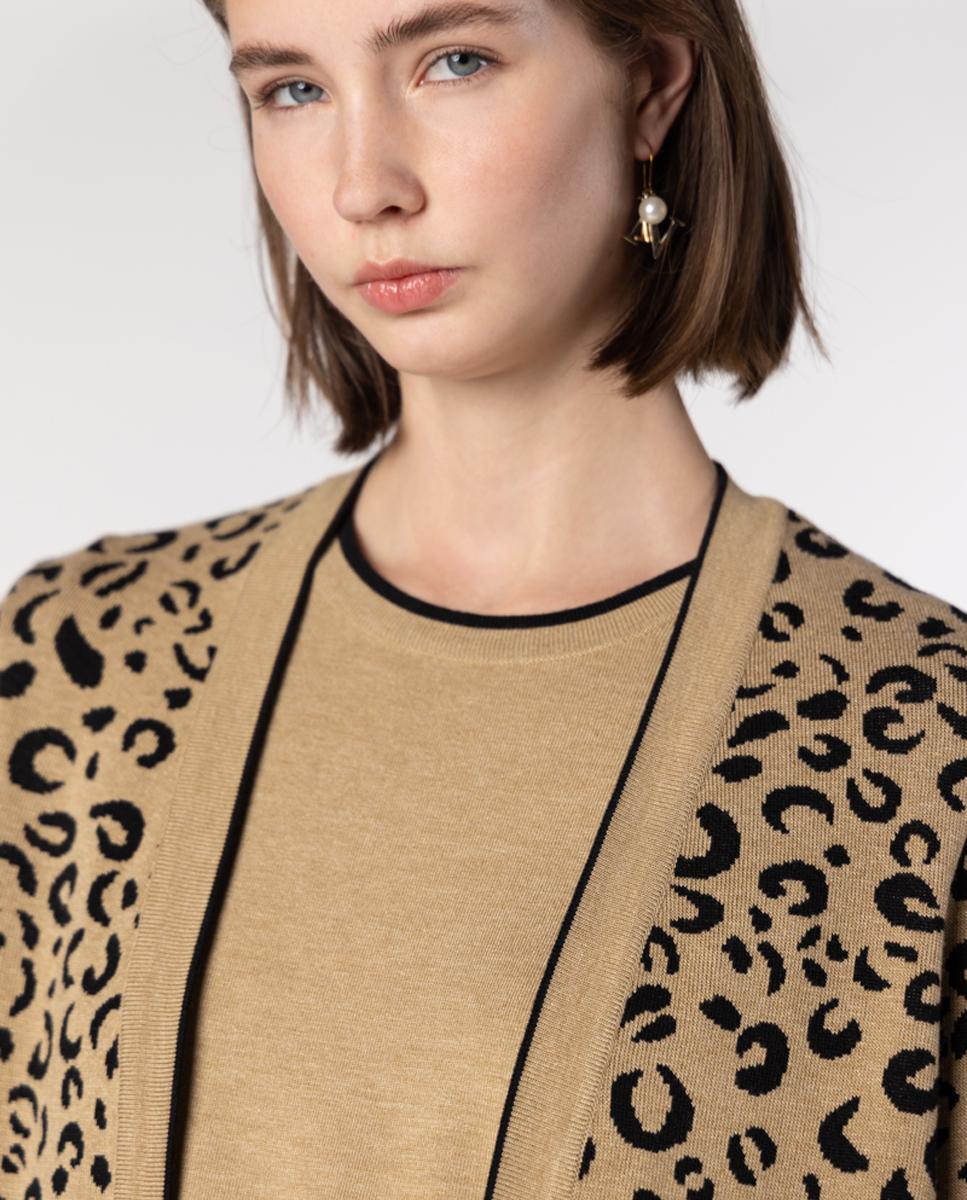Chaqueta de mujer de punto jacquard animal print - Naulover - Beige Beige-4